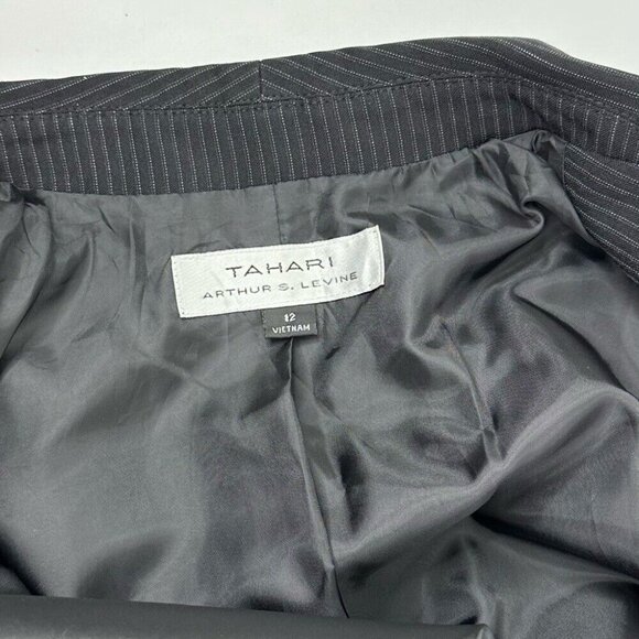 Tahari ASL Women's Black and Grey Career Pinstripe Designer Blazer 12/C40 - Picture 10 of 15